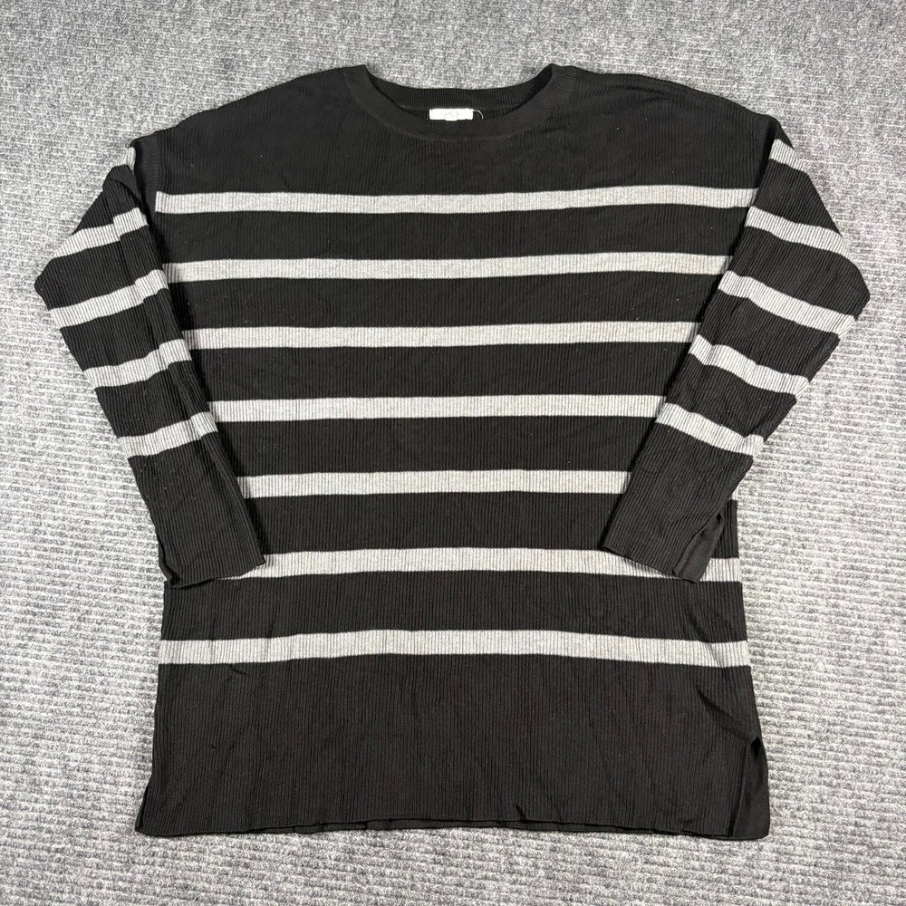 Maurices Striped Sweater Womens S Black Gray Excellent Ribbed Knit Crew Neck